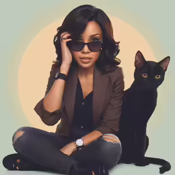 a woman sitting on a floor with a cat