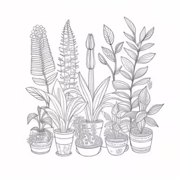 potted plants, one with a plant in front,line art flower pots and plants