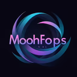 a blue and purple logo with the word moonfops