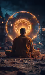 a person with the circle of life around his face