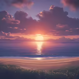 a large body of water with sun behind it