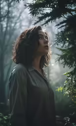 the image shows a close up of a woman in the woods