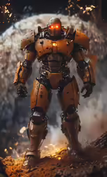a close up of a robot standing in front of a sky