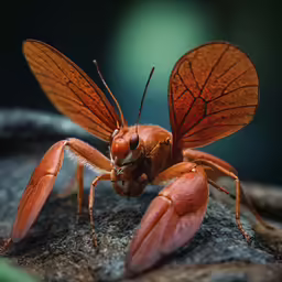 a large red bug sitting on top of a rock