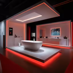 a bathtub is on display in the center of a showroom
