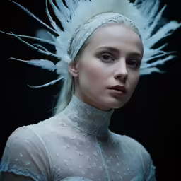 a woman with white hair is wearing a dress