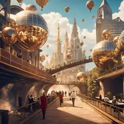 a picture of people walking down a walkway next to a lot