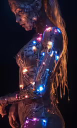 a naked woman with all those lights in her body