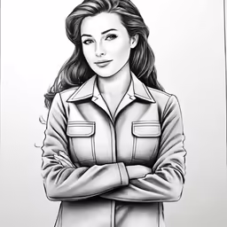 a pencil drawing of a woman in an office dress