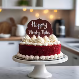 a birthday cake is on top of a counter