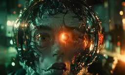 a male character with an orange light in the center