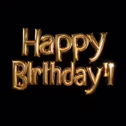 happy birthday gold balloons floating in the air