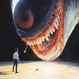a giant fish with a person under it