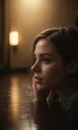 a beautiful young lady sitting in front of a table