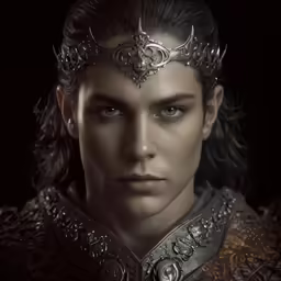 a very close up shot of a young man wearing an elaborate headdress