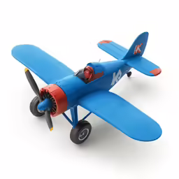 blue toy plane with two engines on it