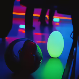 a ball and its reflection on the floor