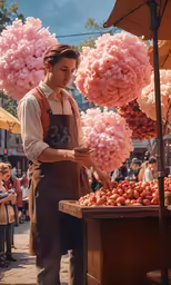 woman wearing apron making sweet bread at a street market