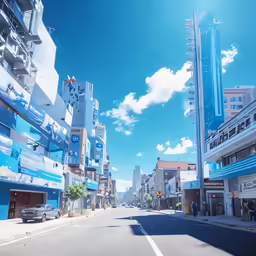 cars drive on the street and stores adorn them