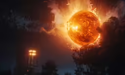 fire in the middle of an image and a bright ball