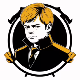a man in an orange tie in a black circle