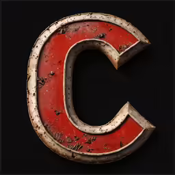 a metal letter is displayed with rust and sand
