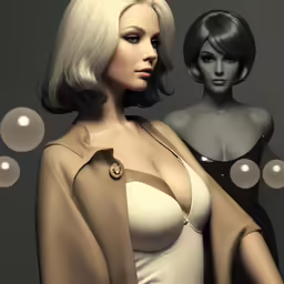 two mannequins are wearing a white gown