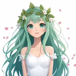 a cartoon anime girl with green hair and long curly locks