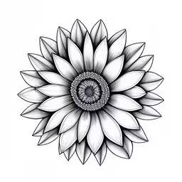 a drawing of a large flower,a drawing of a flower in white with a black center