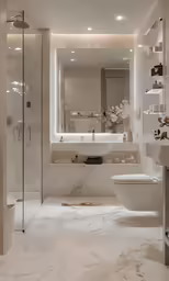 a modern looking bathroom with a large mirror