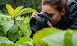 there is a young woman that is holding a camera