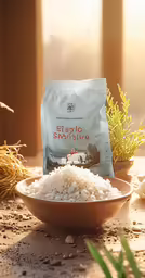 brown bowl with white rice on a brown counter