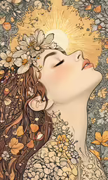 a painting with flowers and an angel