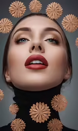 a young woman is making faces and posing with flowers surrounding her