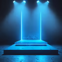 a stage that has lights on and some steps