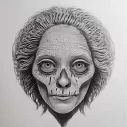 a drawing of an old woman with makeup