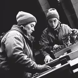 two people are using an electronic device together