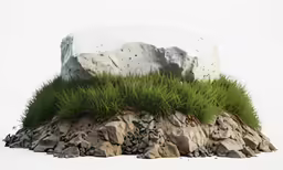 an island that has rocks, grass and stones all around it