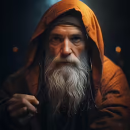 an old man in a hooded jacket poses for the camera