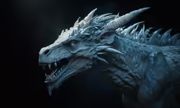 an action - like creature with sharp teeth stands in front of a dark background