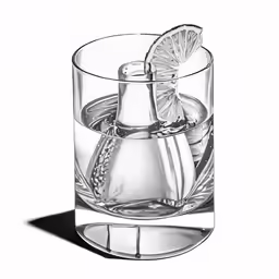 an illustration of a shot glass filled with water and lemon