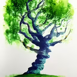 a painting of a tree in the field