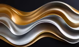 silver, gold and white waves and lines against a black background