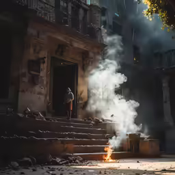 there is a fire going out in the alley way