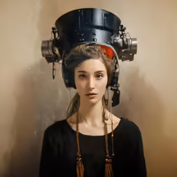 a woman with hair wrapped around her head