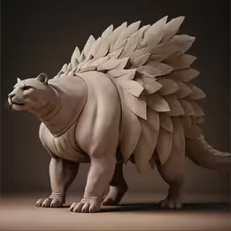 a sculpture of an animal with feathers on its back