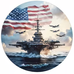 military ship in the ocean with us flag