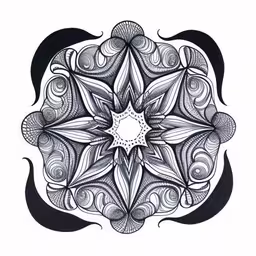 a circular design of lines and concentrics on a white background,black and white image of an abstract, intricate flower