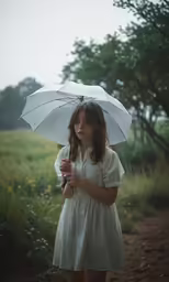 a beautiful young lady in a white dress is standing outside
