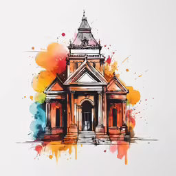 a multi - colored drawing of a building with a tower